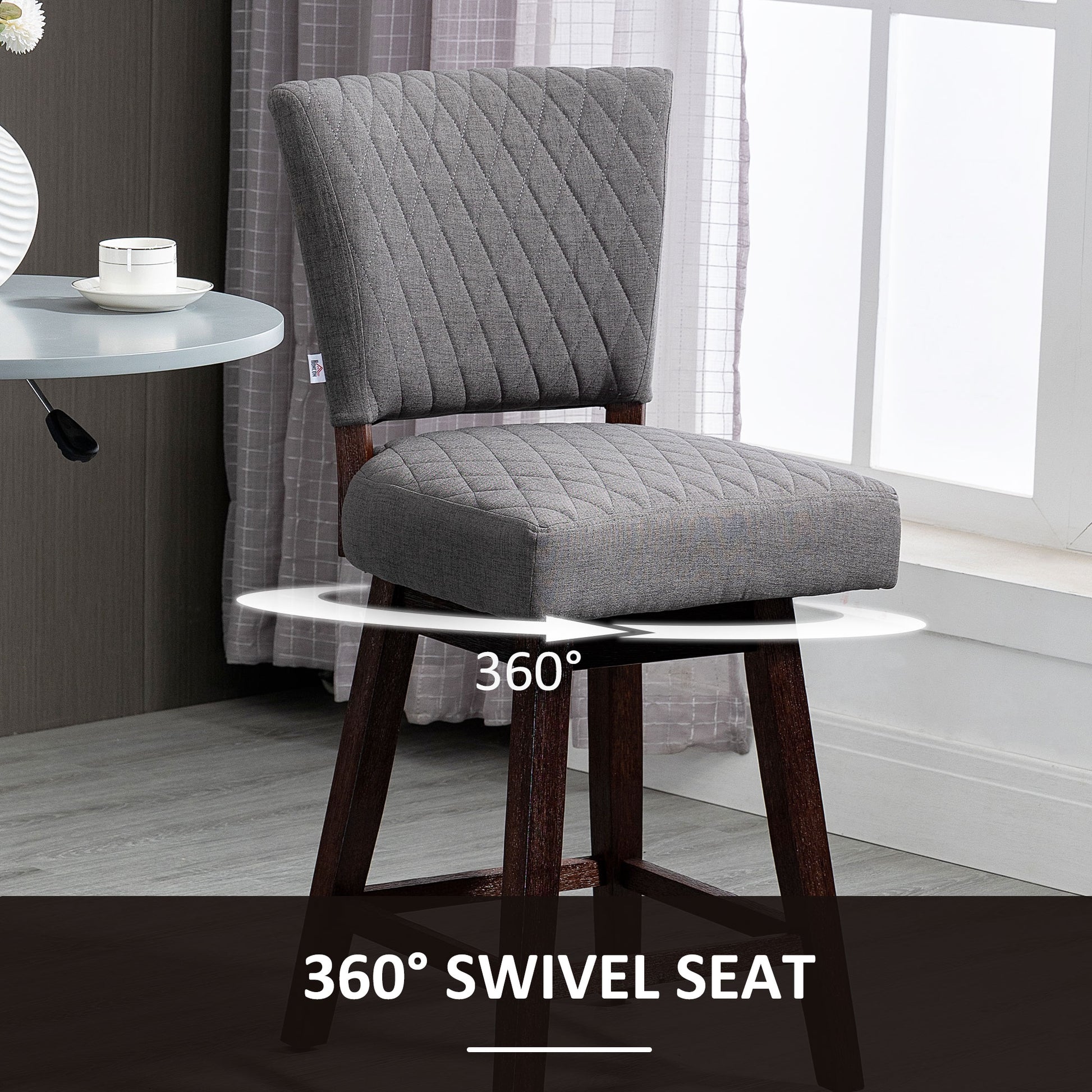 HOMCOM Swivel Counter Bar Stools Set of 2, Wood Legs, Footrests, Dark Grey