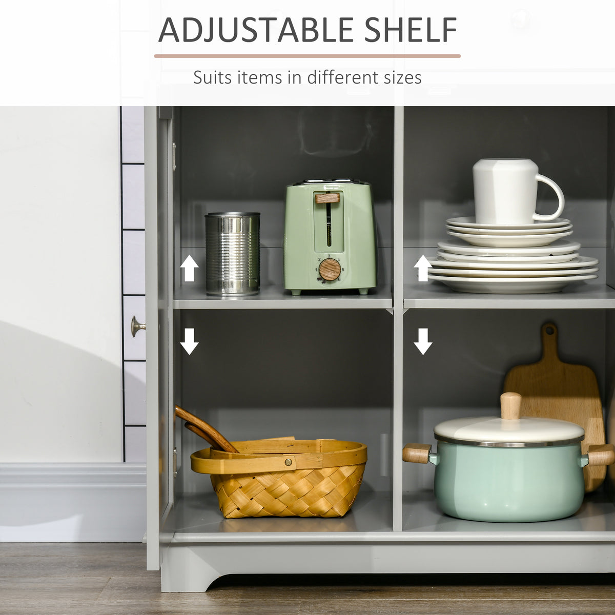 Buffet Cabinet with Storage Cabinets – 40"W x 34"H, Grey