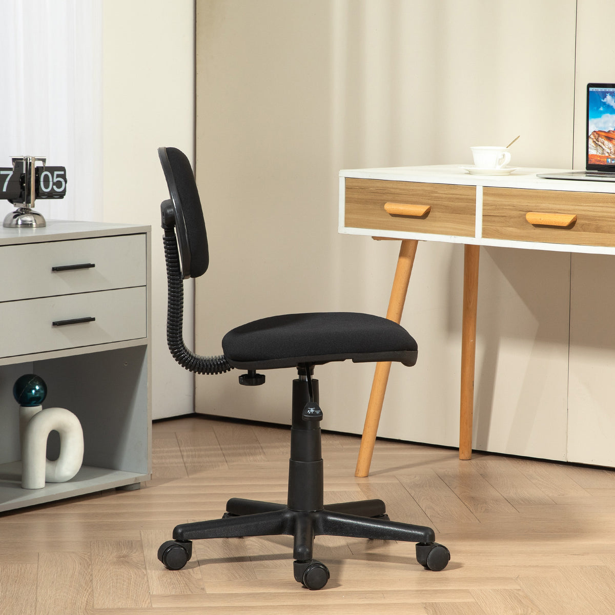 Small Desk Chair, Armless Office Chair with Adjustable Height, 360° Swivel Wheels, Black