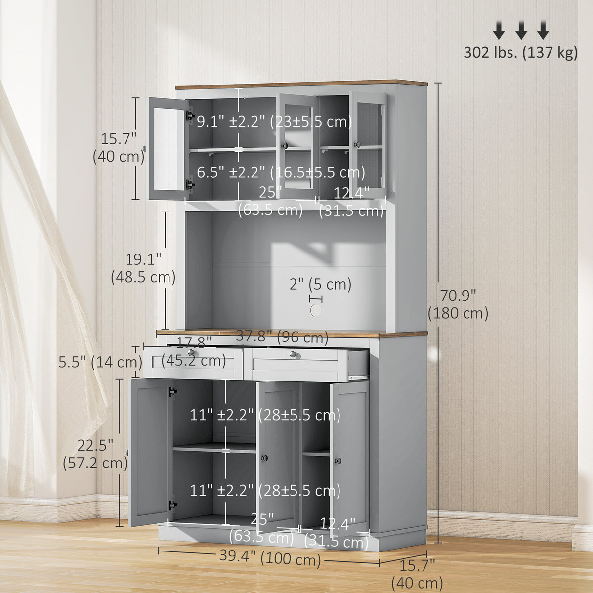 Pantry Cabinet with Microwave Space – 39"W x 71"H