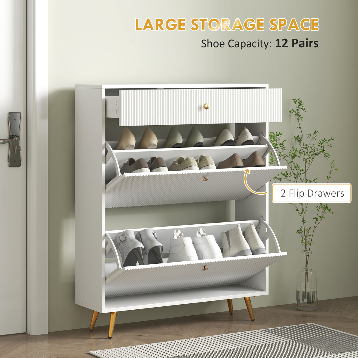 Narrow Shoe Storage Cabinet with Wave-like Panels – 32"W x 40"H
