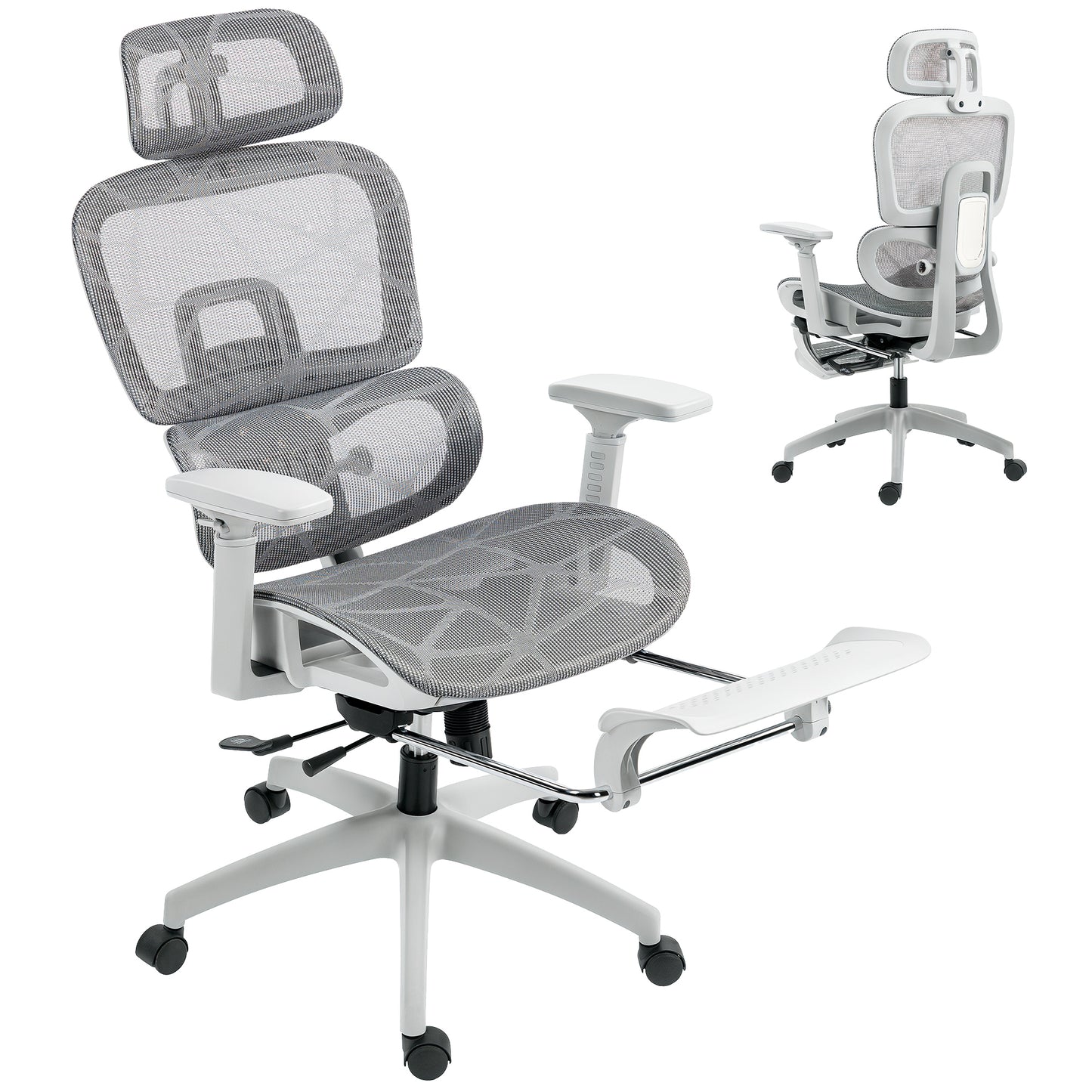 HOMCOM Grey Ergonomic Mesh Office Chair: High Back, 3D Armrests, Lumbar Support, Reclining