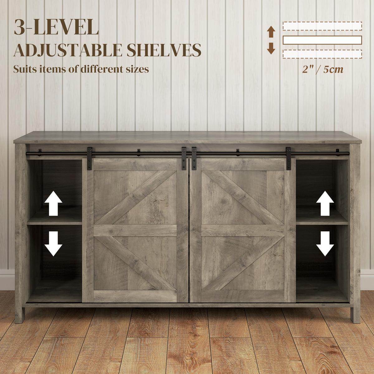 Farmhouse Sideboard with Sliding Barn Doors – 60"W x 31"H