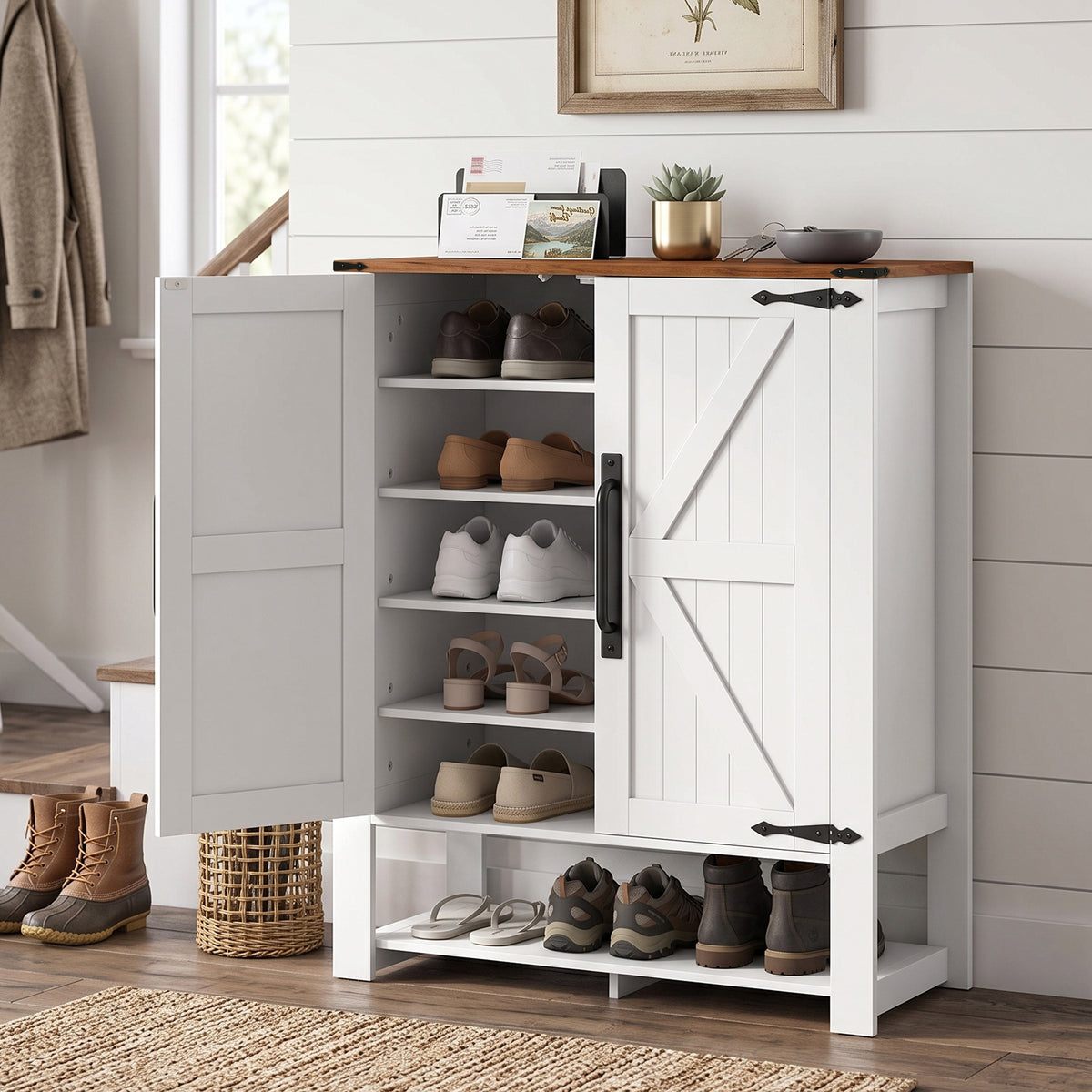 5-Tier Shoe Cabinet with Open Cubby – 31"W x 39"H