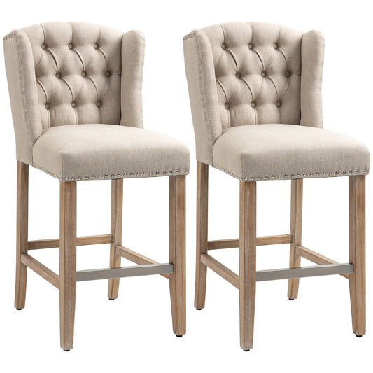 HOMCOM Set of 2 Beige Tufted Upholstered Bar Stools