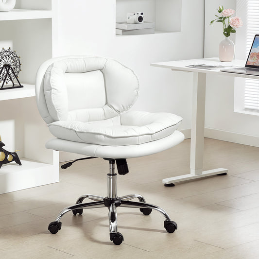 Criss Cross Chair, Swivel Wide Office Chair with Leathaire Upholstery, Tilting, No Arm, White