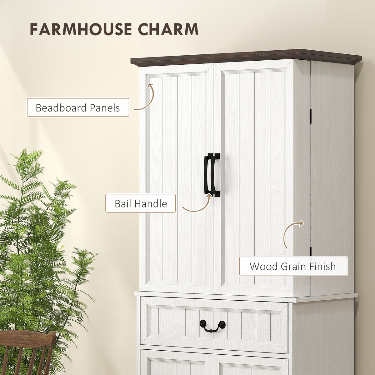 Farmhouse Storage Cabinet with Door Shelves – 30"W x 71"H