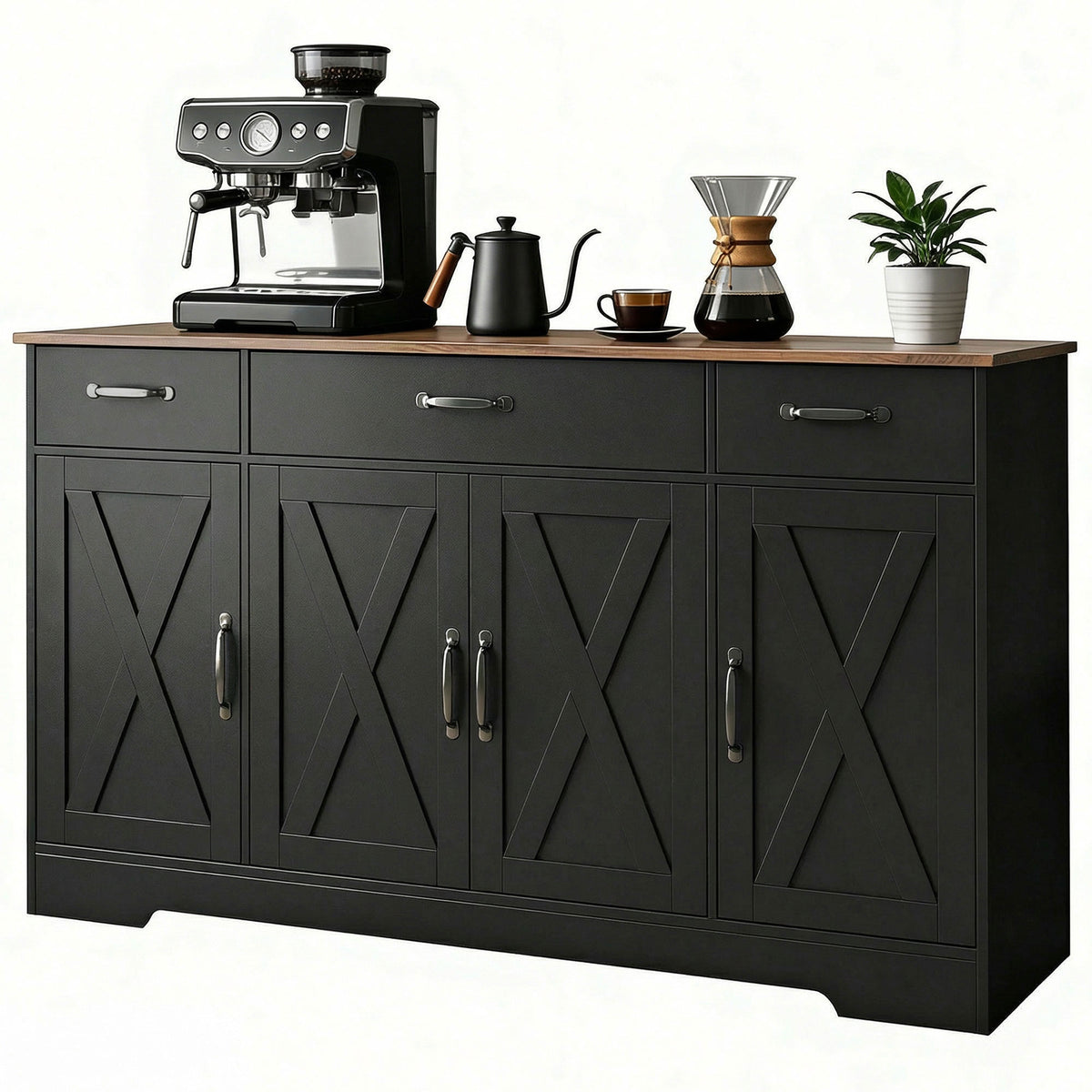 Farmhouse Kitchen Cabinet with 4 Barn Doors – 55"W x 32"H