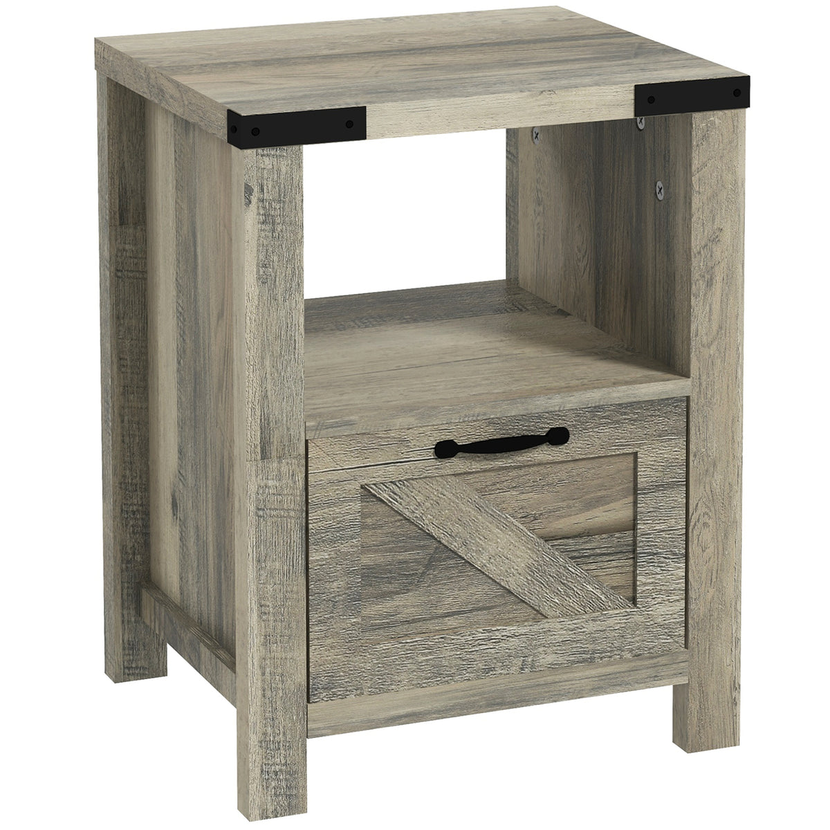 Farmhouse Nightstand with Drawer and Barn-Style Panel – 18"W x 24"H