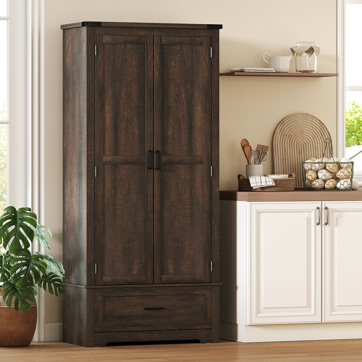 Tall Farmhouse Kitchen Pantry Cabinet with 2 Doors – 31"W x 69"H