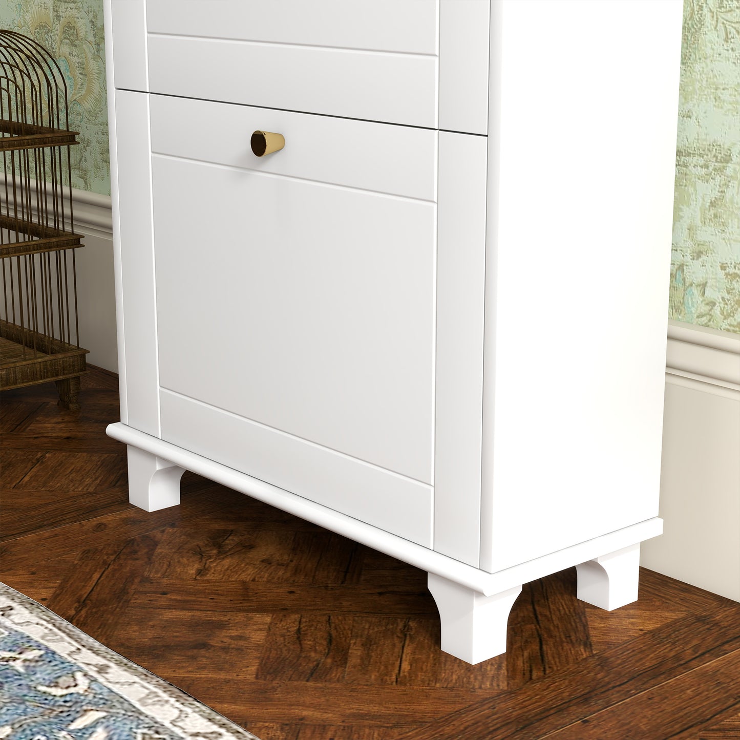 HOMCOM Slim White Shoe Cabinet: Dual Flip Drawers, Adjustable Shelves