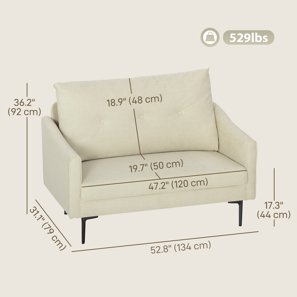 Button-Tufted 2-Seater Sofa