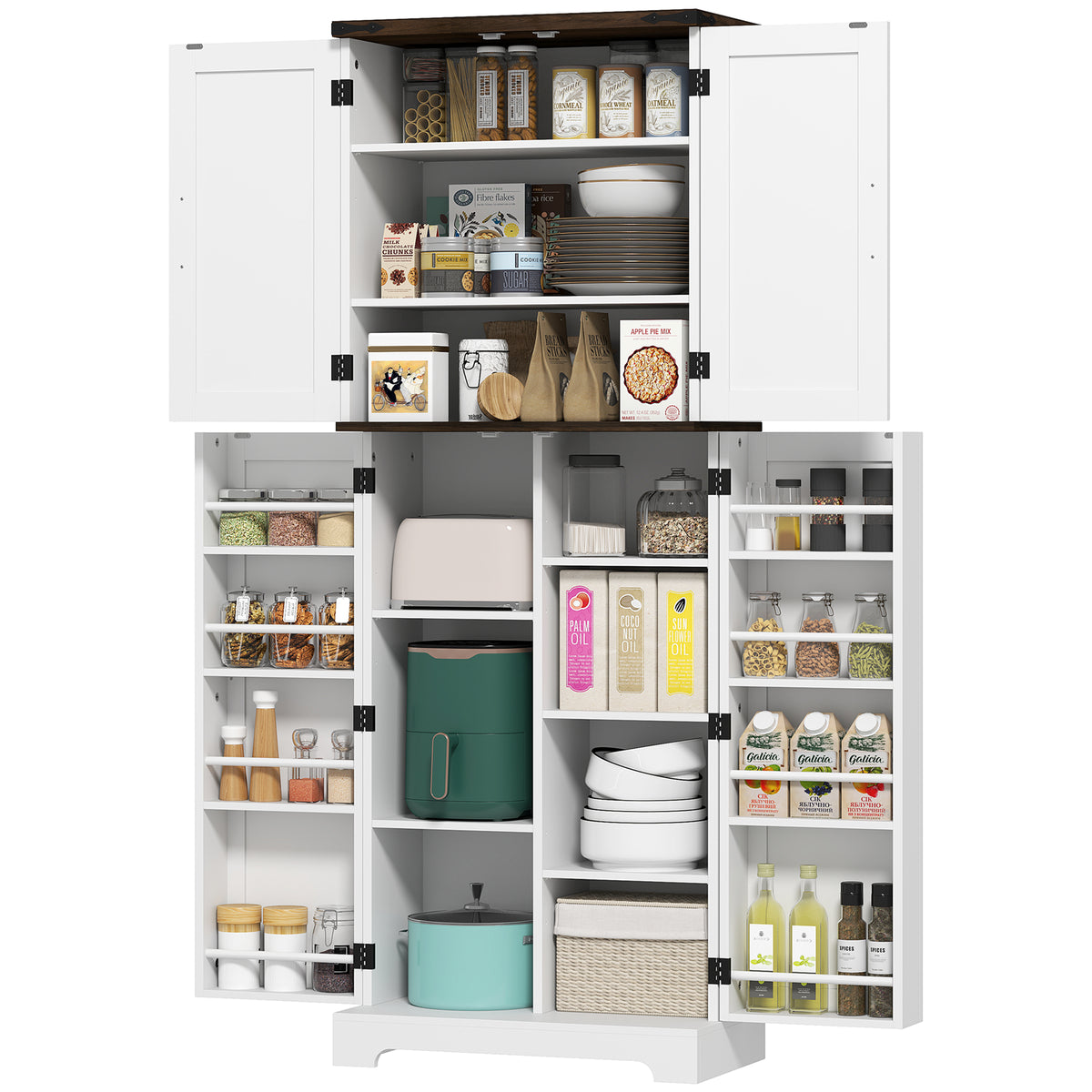 Tall Kitchen Pantry Cabinet with Spice Racks and Adjustable Shelves – 24"W x 64"H