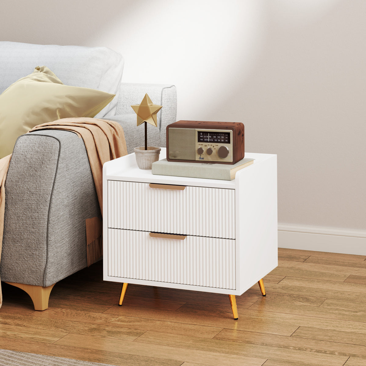 2-Drawer Nightstand with Metal Legs – 20"W x 20"H