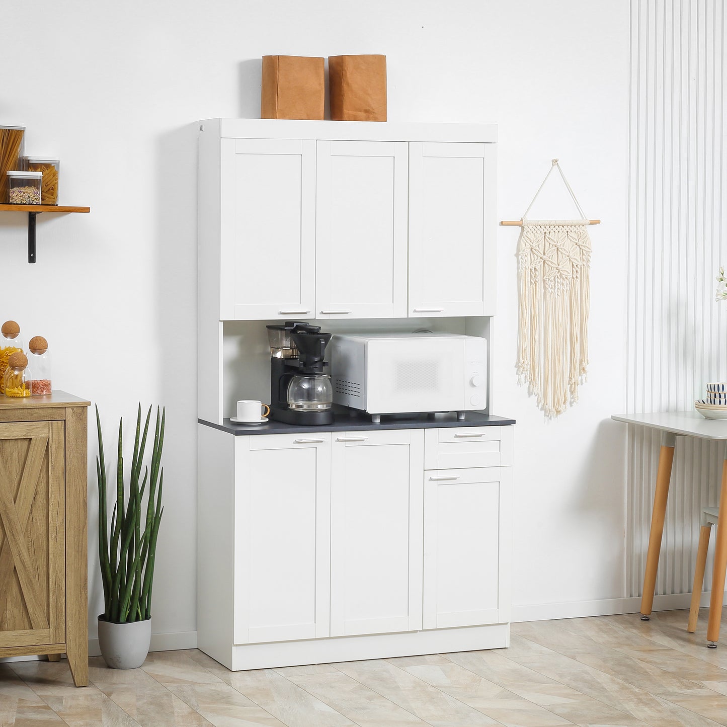 HOMCOM 71" Kitchen Pantry Cabinet High Gloss White