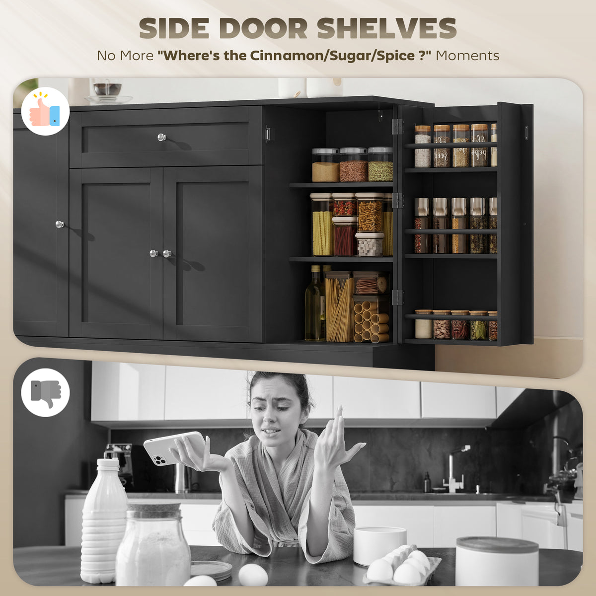 Modern Kitchen Storage Cabinet with Drawer – 55"W x 31"H