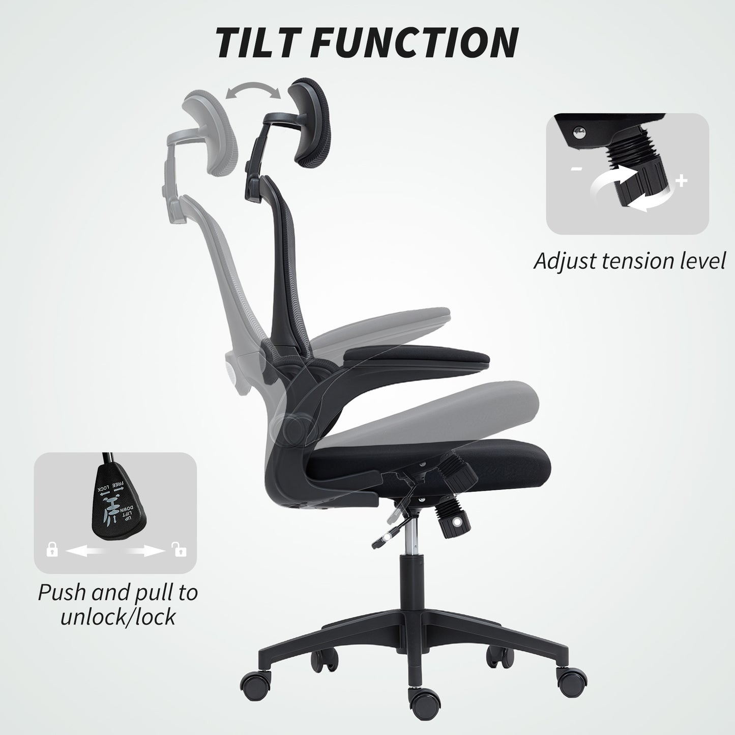 Ergonomic Mesh High-Back Office Chair with Rotatable Headrest, Flip-Up Armrests