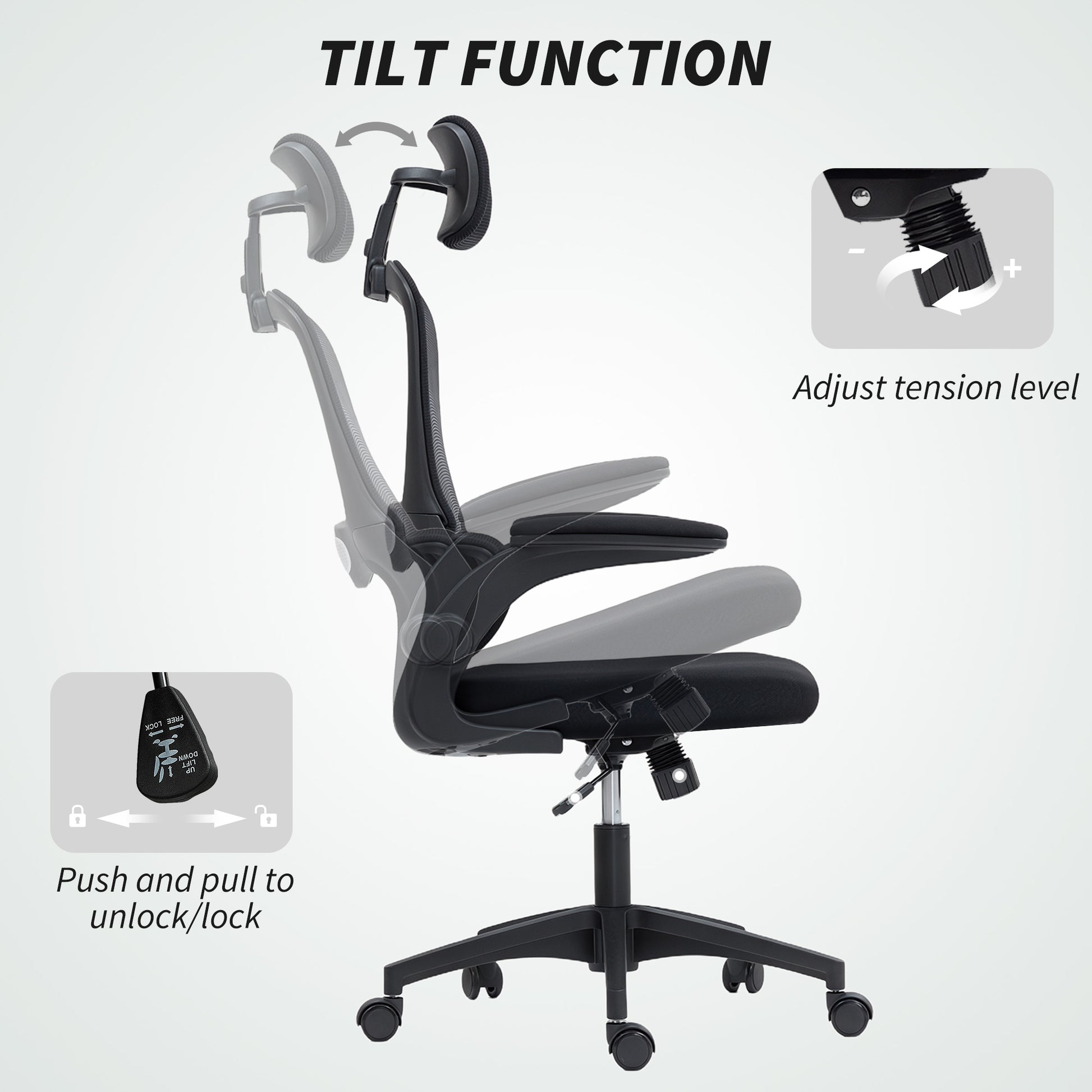 Ergonomic Mesh High-Back Office Chair with Rotatable Headrest, Flip-Up Armrests