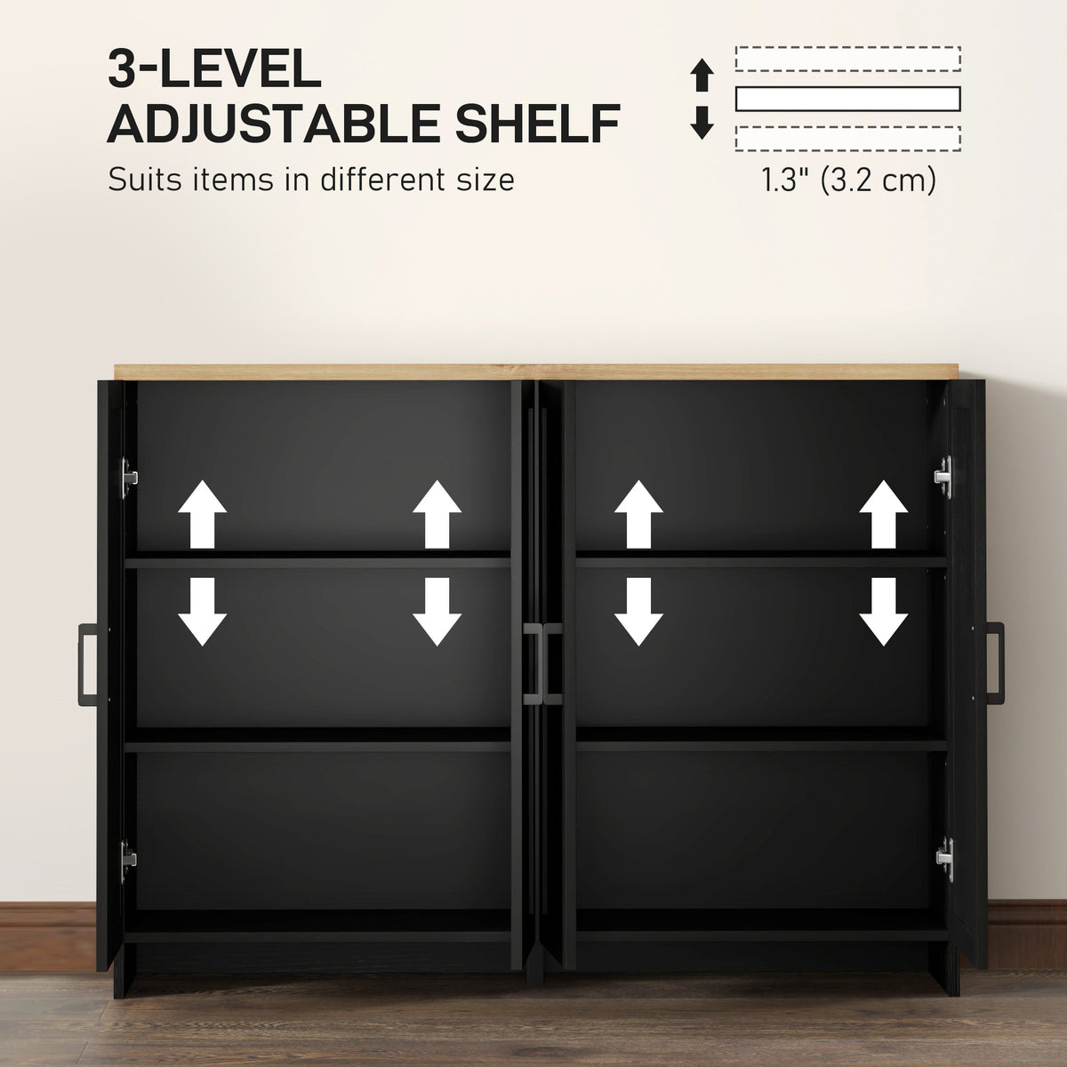 Modern Kitchen Storage Cabinet with 4 Doors Adjustable Shelves – 47"W x 35"H