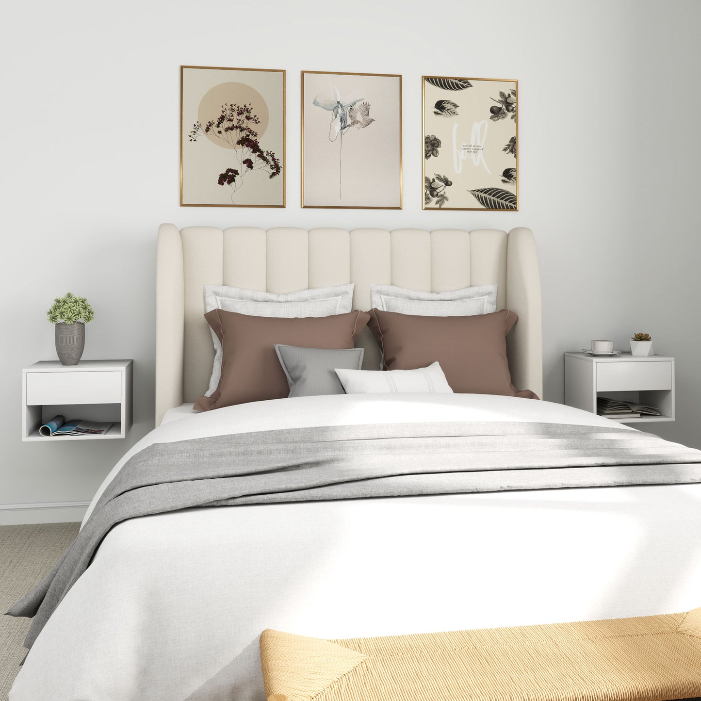 Modern White Floating Wall Mounted Nightstands Set of 2 with Drawer for Bedroom