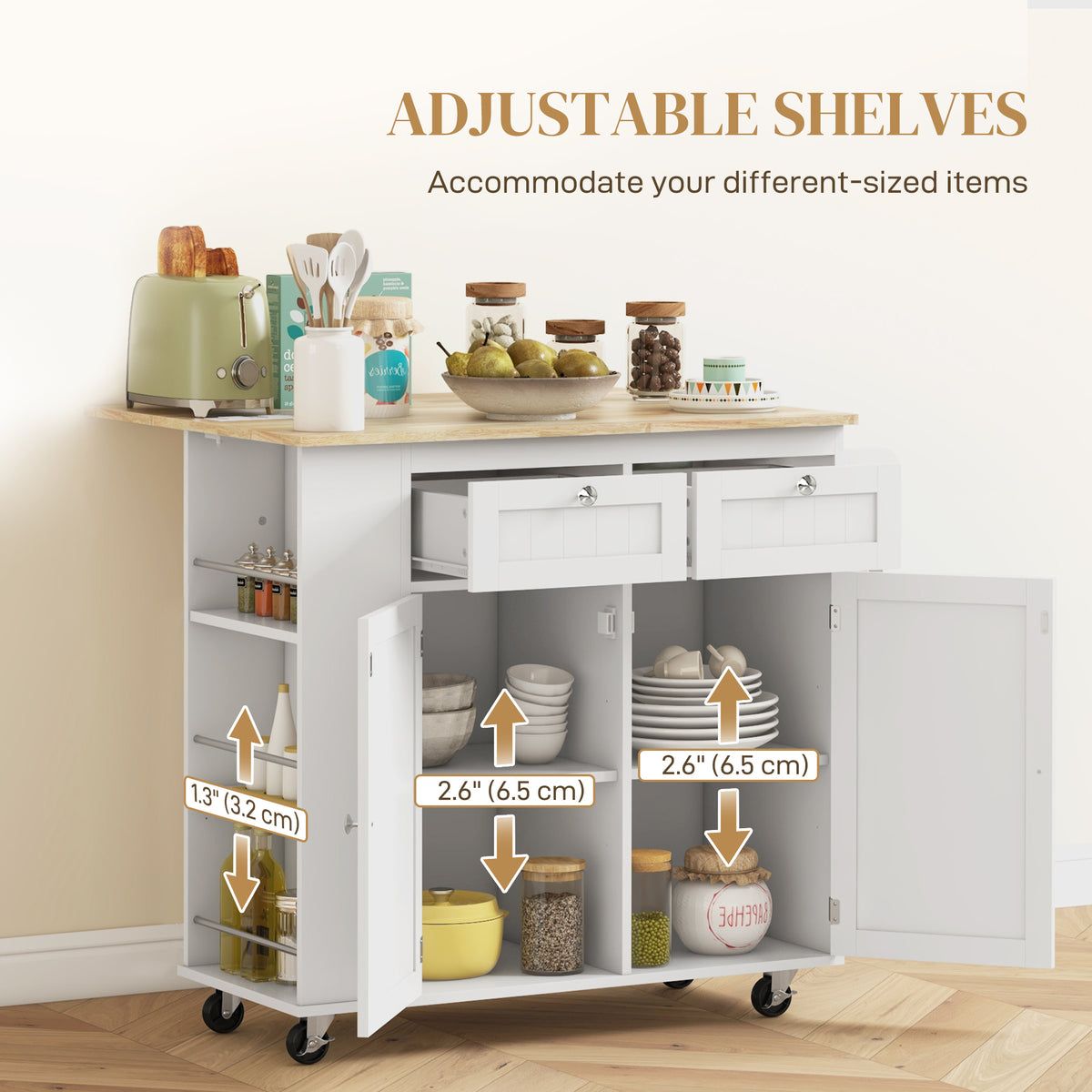 Kitchen Island with Power Outlet and Drop Leaf – 40"W x 33"H