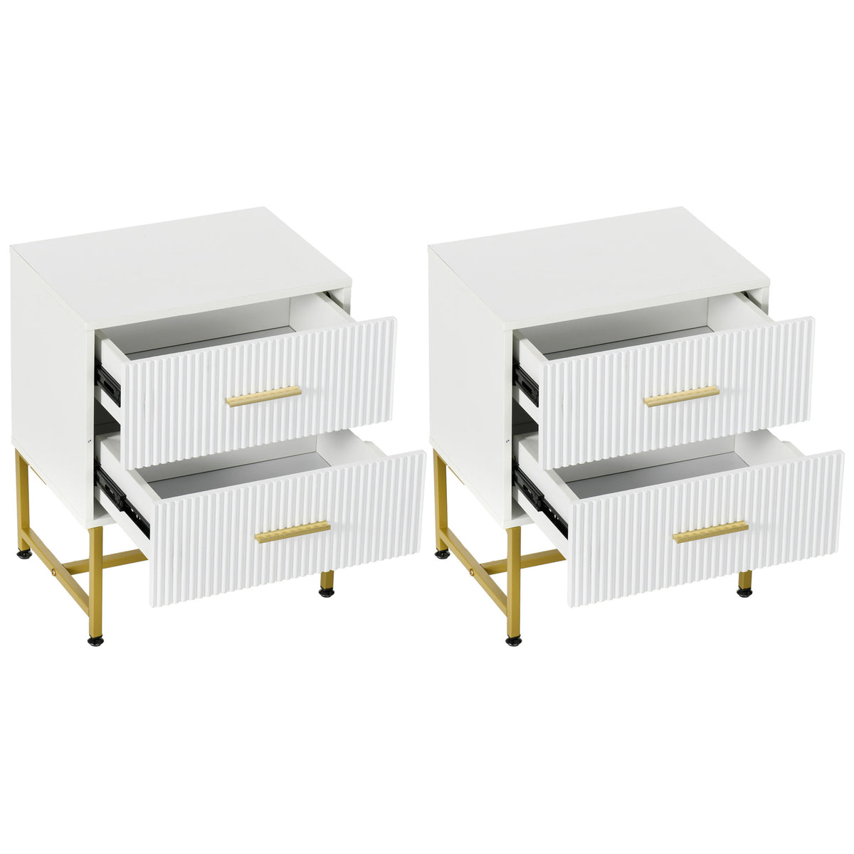 Fluted 2-Drawer Nightstands with Gold Legs, Set of 2 – 16"W x 19"H