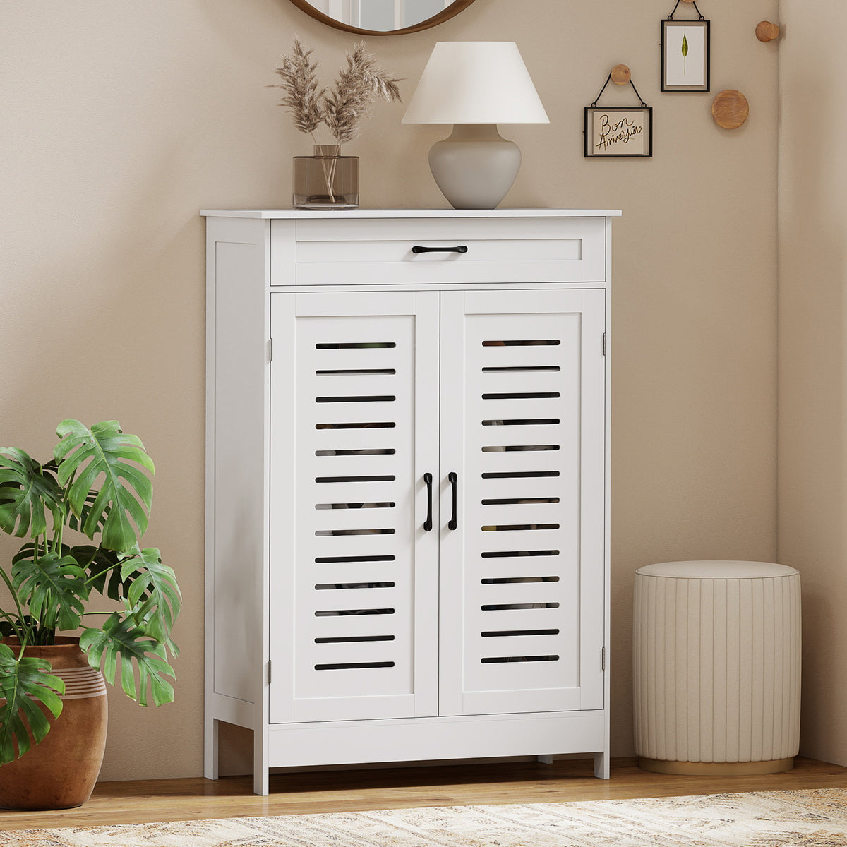 Shoe Cabinet with Louvered Doors – 31"W x 46"H