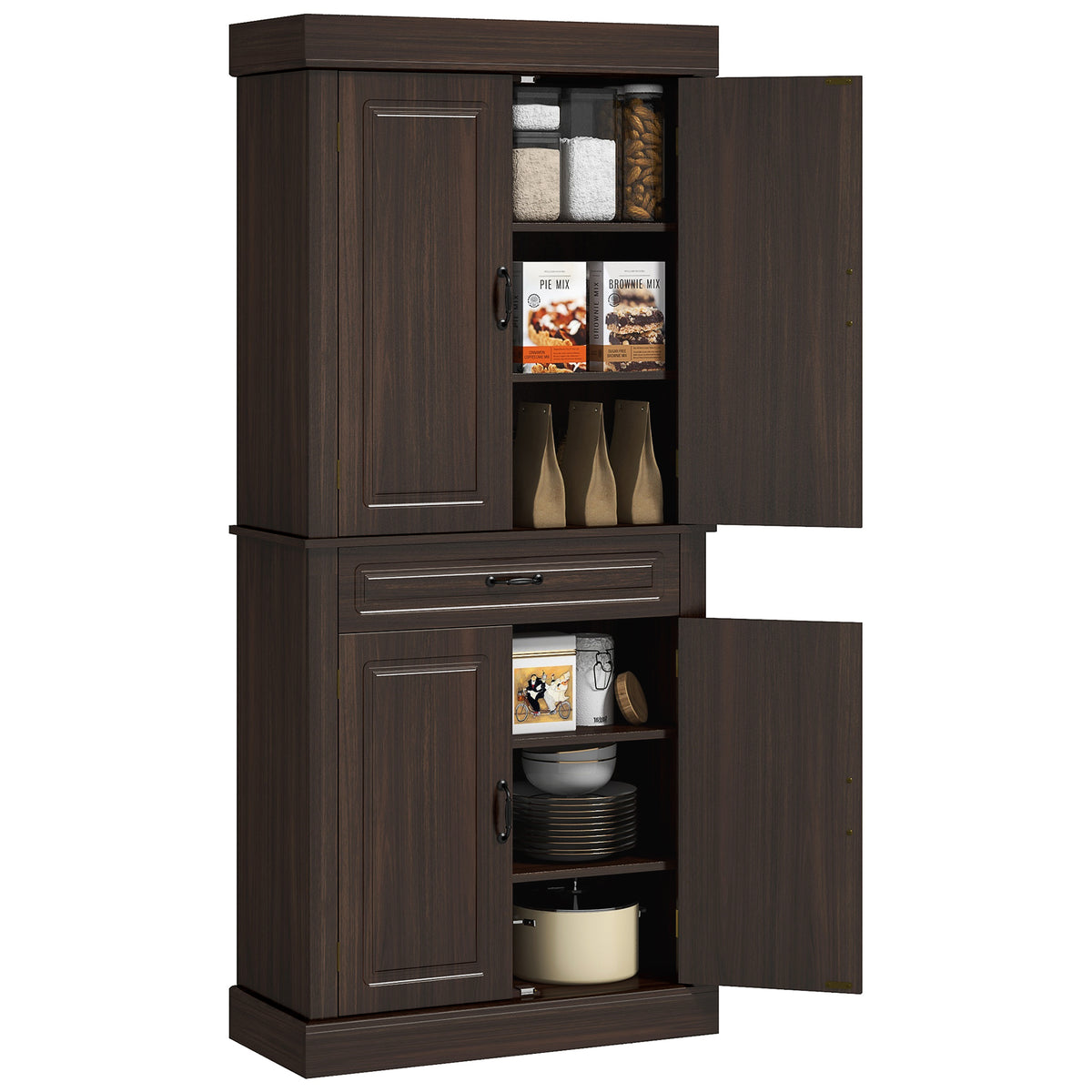 Freestanding Kitchen Pantry with 4 Doors and 2 Cabinets – 32"W x 71"H