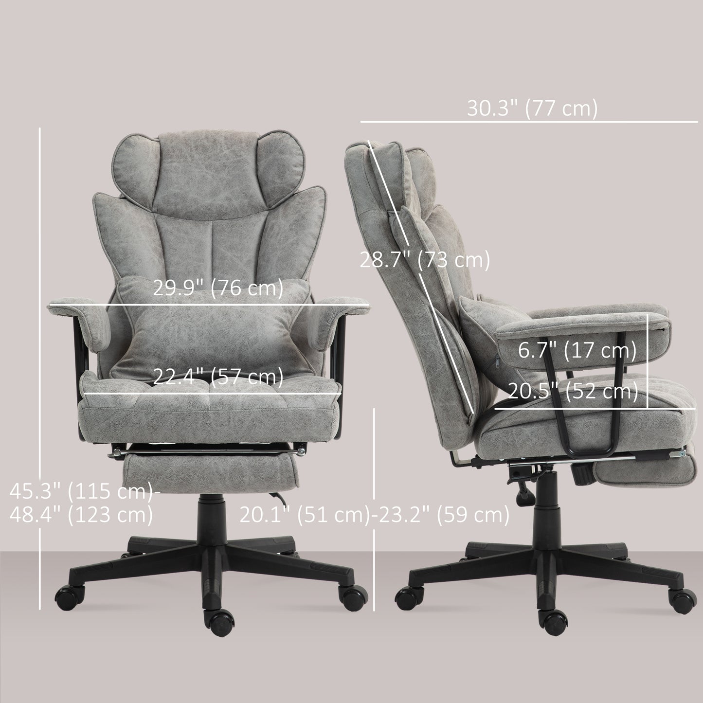HOMCOM Executive Office Chair with Footrest, High Back, Lumbar Support, Grey