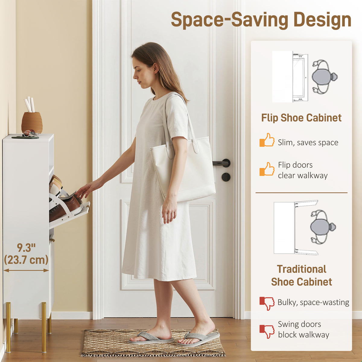 Shoe Cabinet with 2 Flip Drawers – 31"W x 43"H