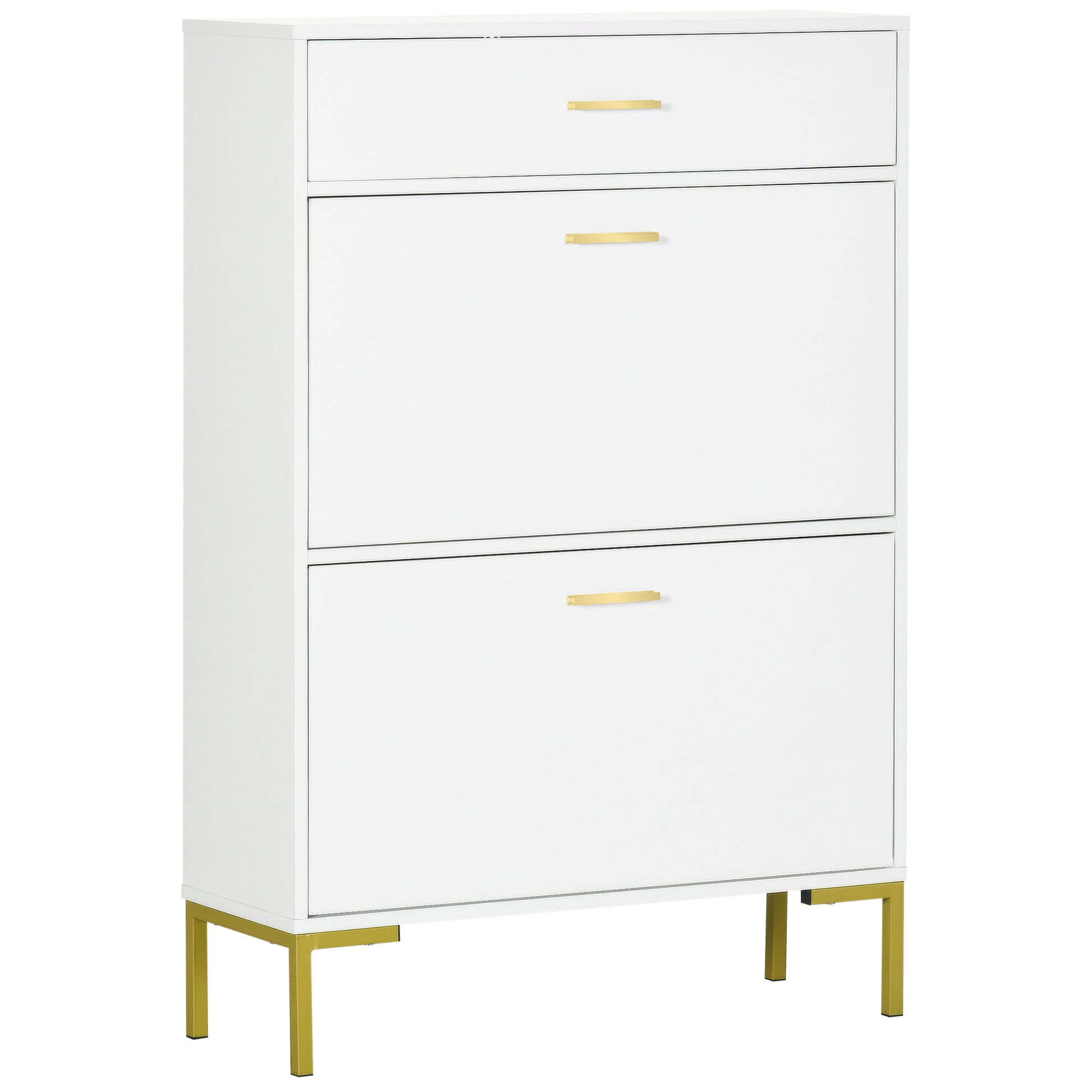 Modern White Shoe Cabinet: 12-Pair Storage, Flip Doors, Drawer, Adjustable Shelf