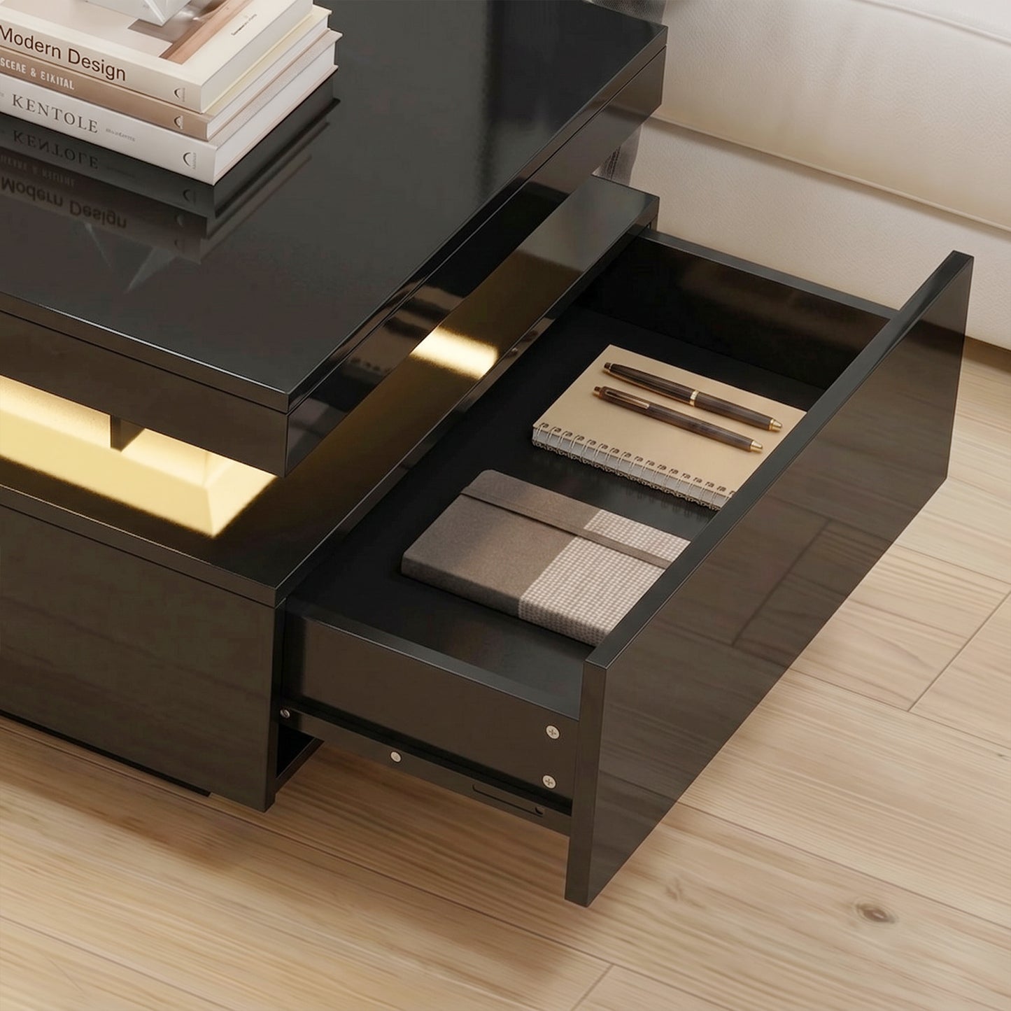 HOMCOM LED Coffee Table High Gloss Black