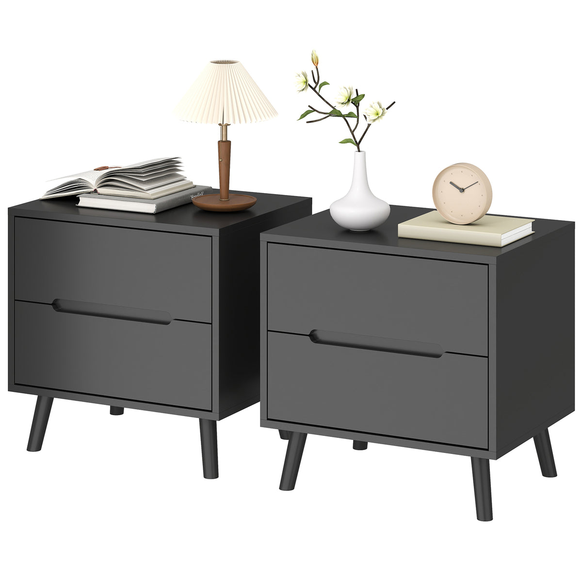 2-Drawer Nightstands with Solid Wood Legs, Set of 2 – 20"W x 20"H