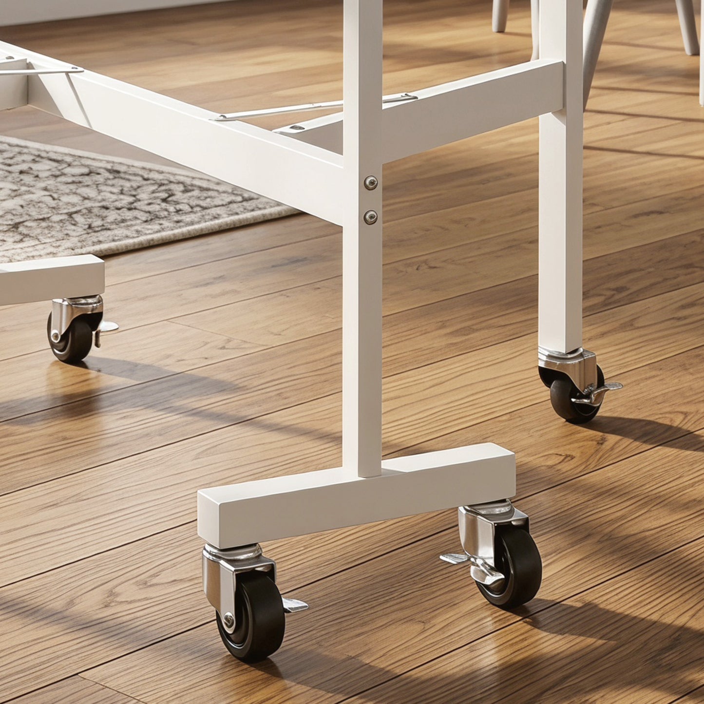 HOMCOM Six-Seater Drop-Leaf Dining Table with Wheels White