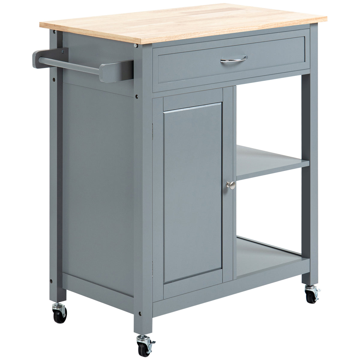 Rolling Kitchen Cart with Wood Top and Drawer – 33"W x 35"H