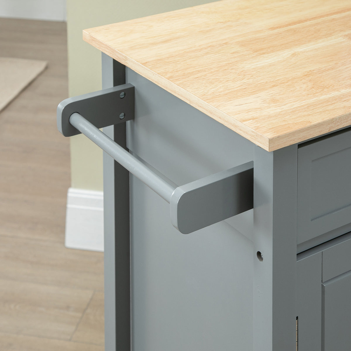 Rolling Kitchen Cart with Wood Top and Drawer – 33"W x 35"H