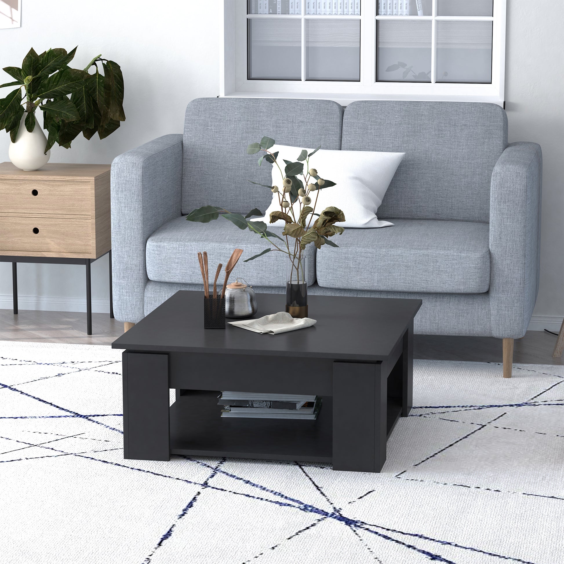 HOMCOM 2-Tier Modern Coffee Table with Bottom Shelf for Living Room