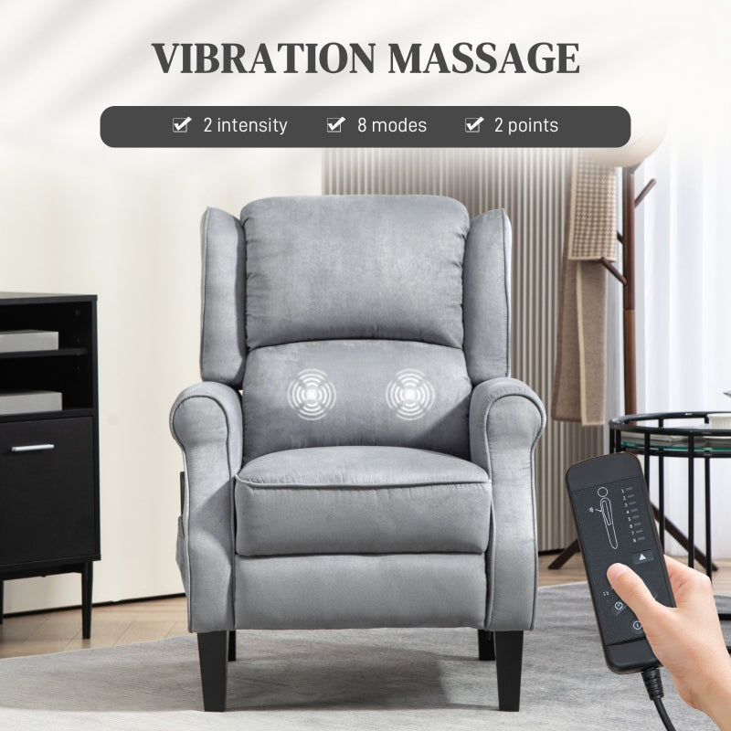 HOMCOM Grey Push Back Recliner with Vibration Massage and Footrest