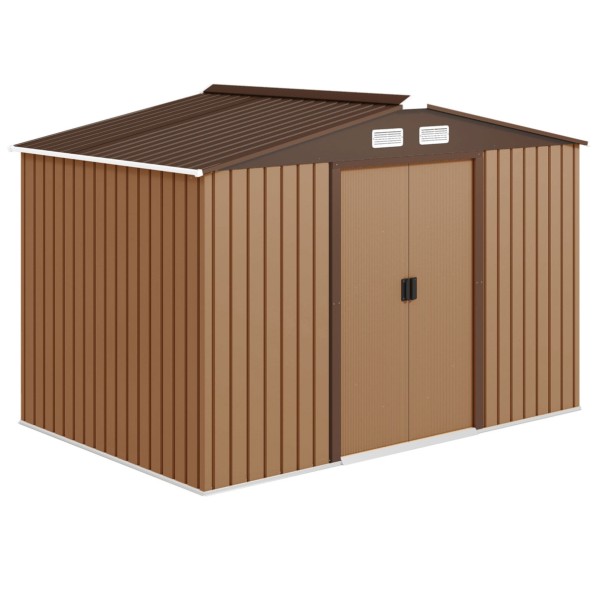 9.1'x6.4'x6.3' Garden Storage Shed, Outdoor Storage Tool House with Vents, Foundation and Lockable Double Doors – Yellow