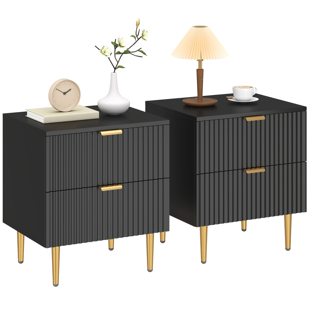 Modern 2-Drawer Nightstands with Metal Legs, Set of 2 – 19"W x 22"H