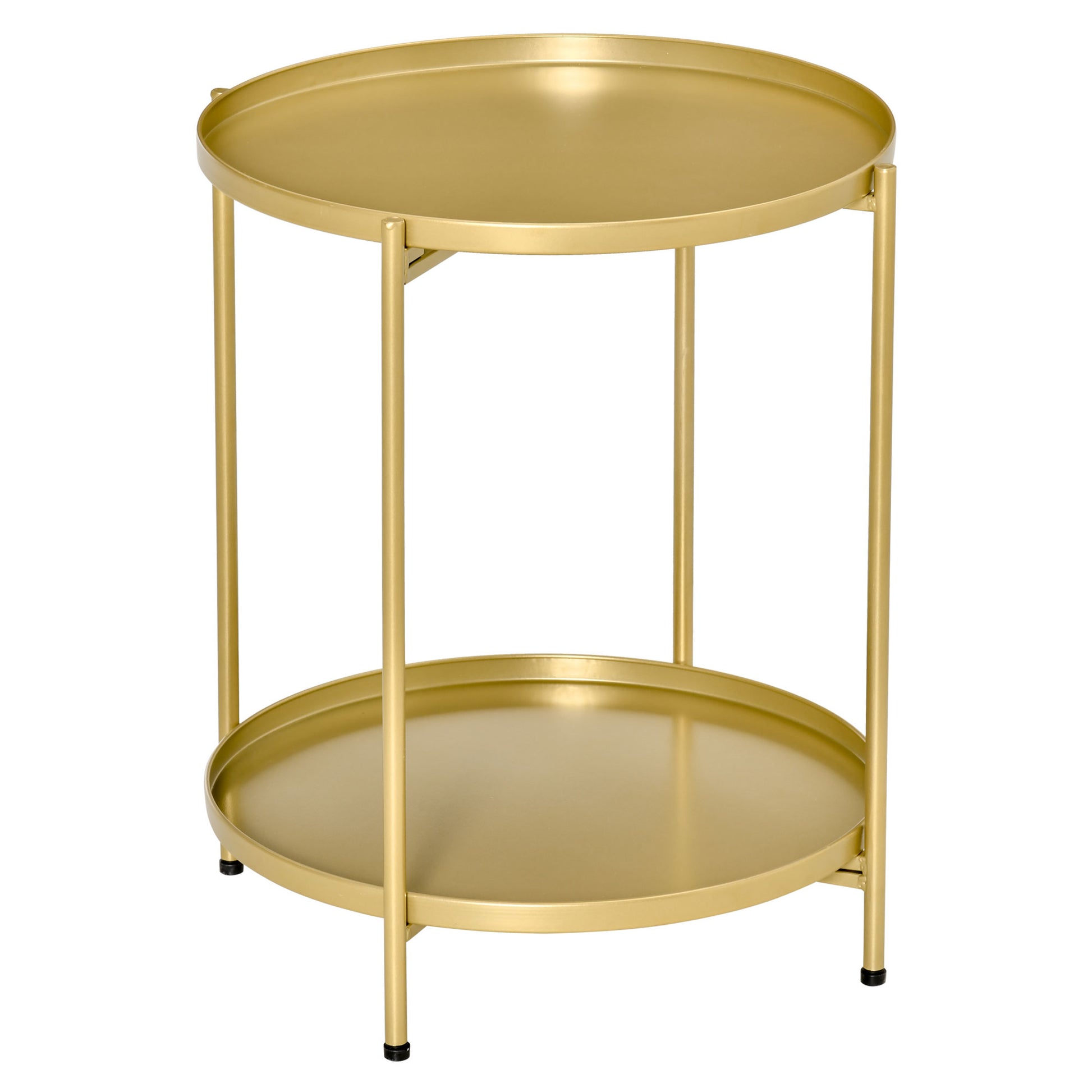 HOMCOM 2-Tier Gold Round Side Table, Removable Trays, Folding Metal Frame