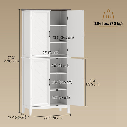 Farmhouse Kitchen Pantry with 4 Chevron Doors – 30"W x 70"H