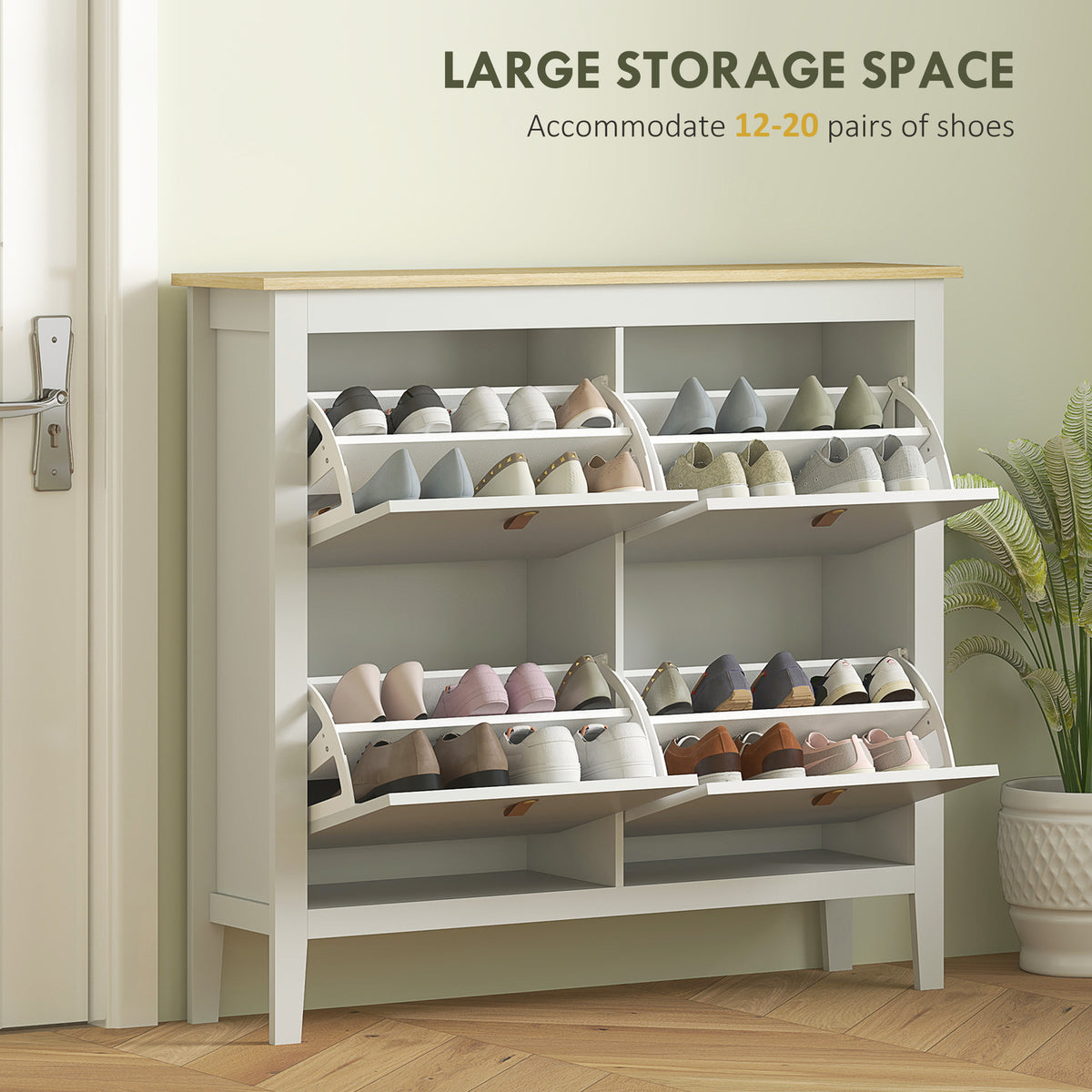 Narrow Shoe Cabinet with 4 Flip Drawers – 41"W x 38"H
