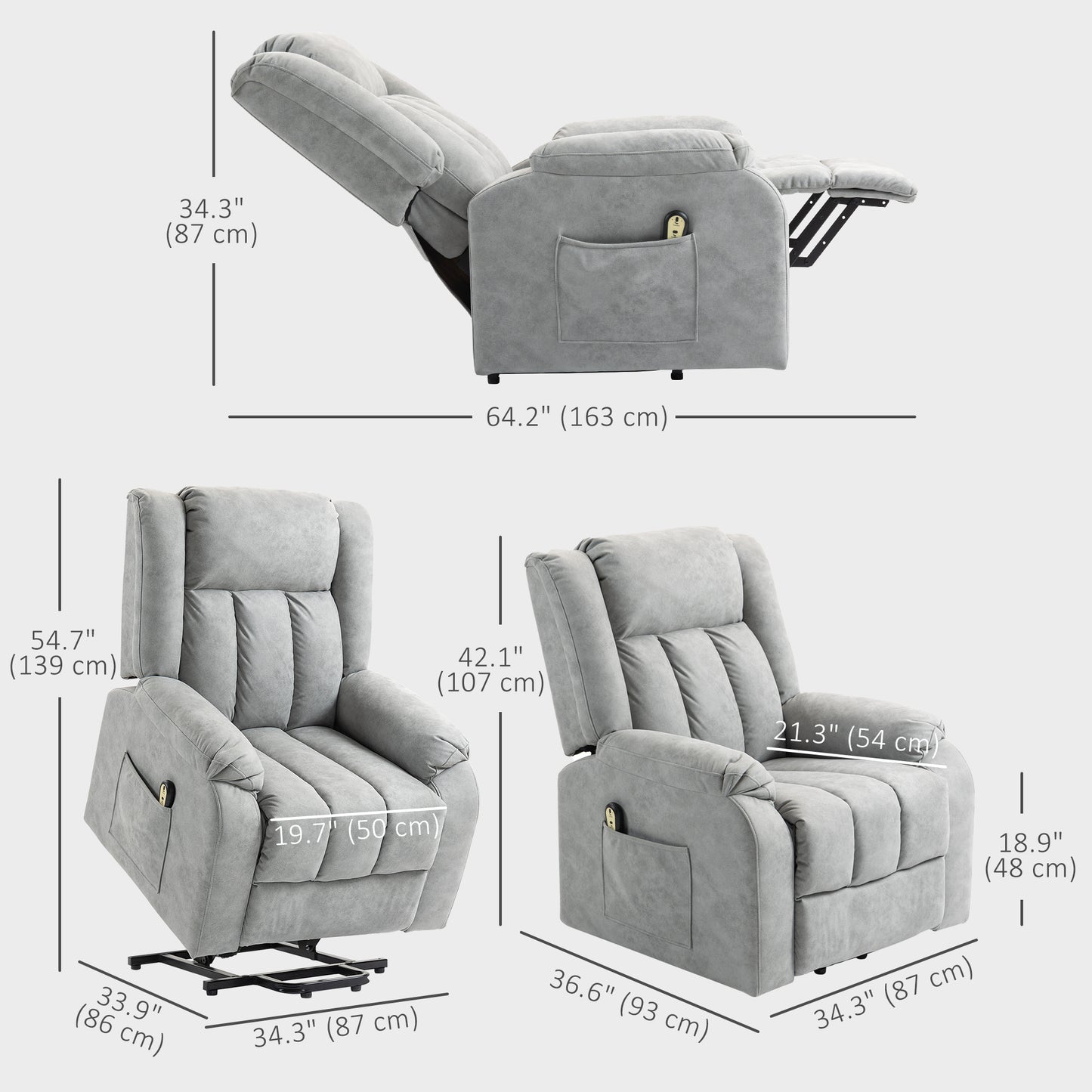 HOMCOM Power Lift Recliner Chair – Electric Adjustable Seat Light Grey