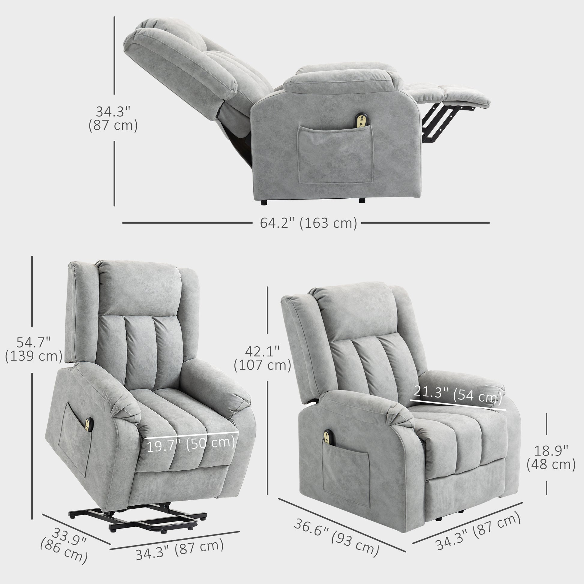 HOMCOM Power Lift Recliner Chair – Electric Adjustable Seat Light Grey