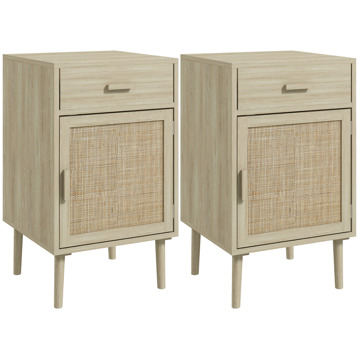 Boho Rattan Nightstands with Drawer and Cabinet, Set of 2 – 16"W x 27"H