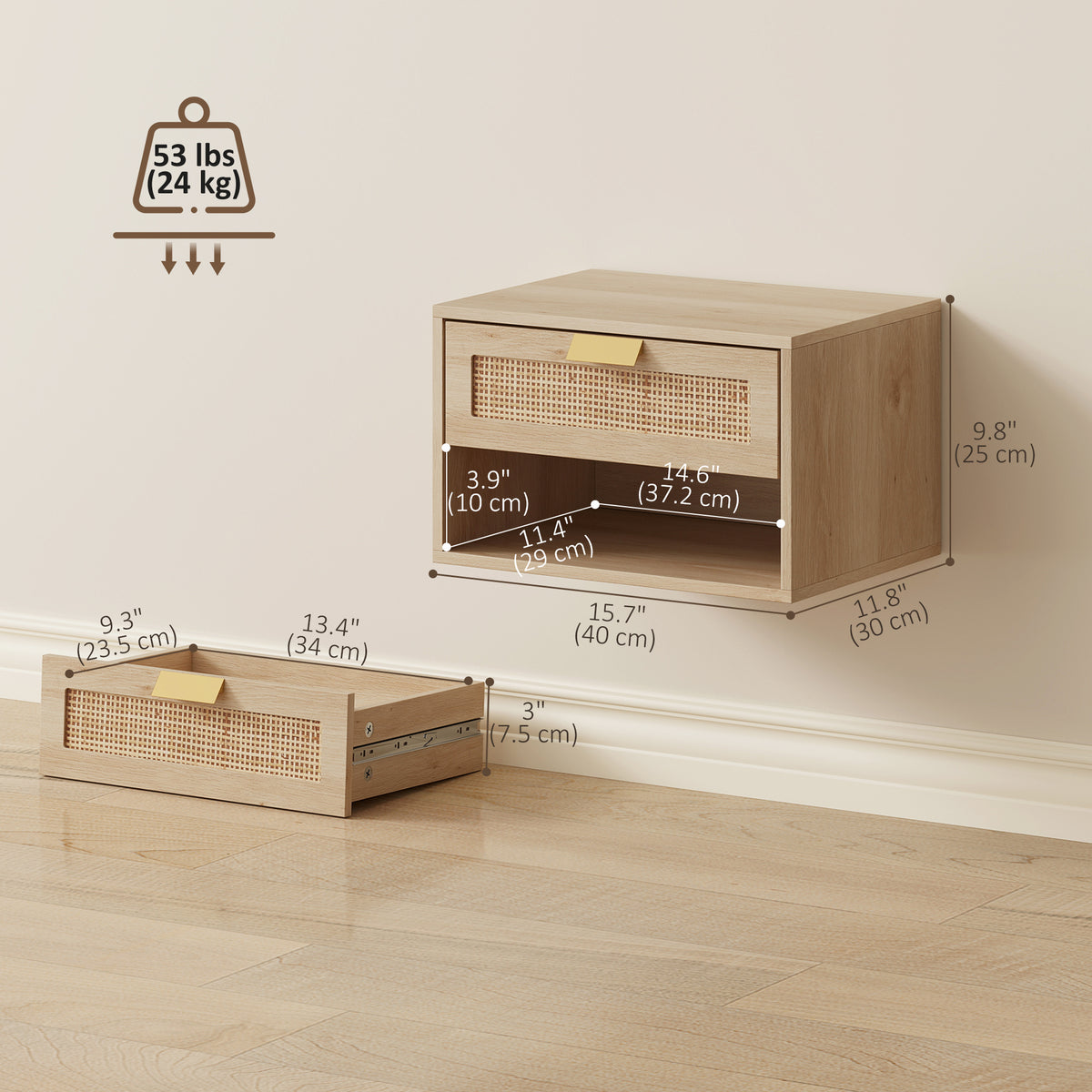 Nordic Floating Nightstands with Drawer and Shelf, Set of 2 – 16"W x 10"H