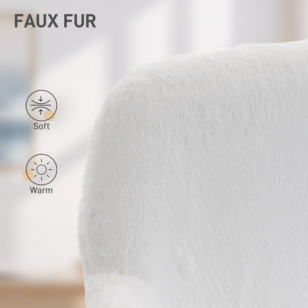 Office Chair, Faux Rabbit Fur Upholstered Vanity Desk Chair, Cream White