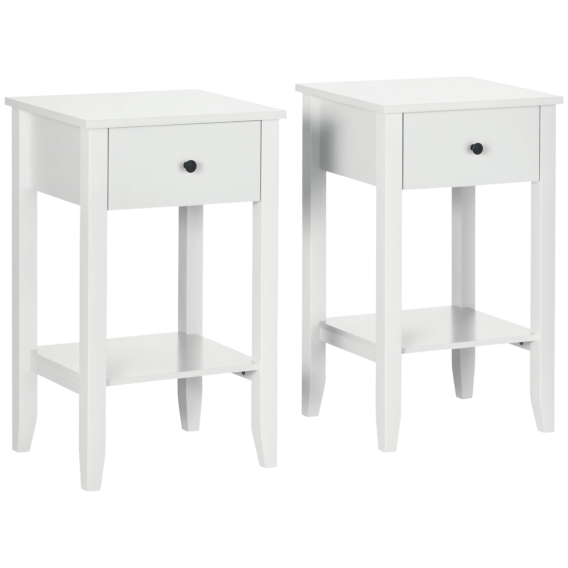 HOMCOM Modern White 2-Tier Side Table with Drawer & Storage