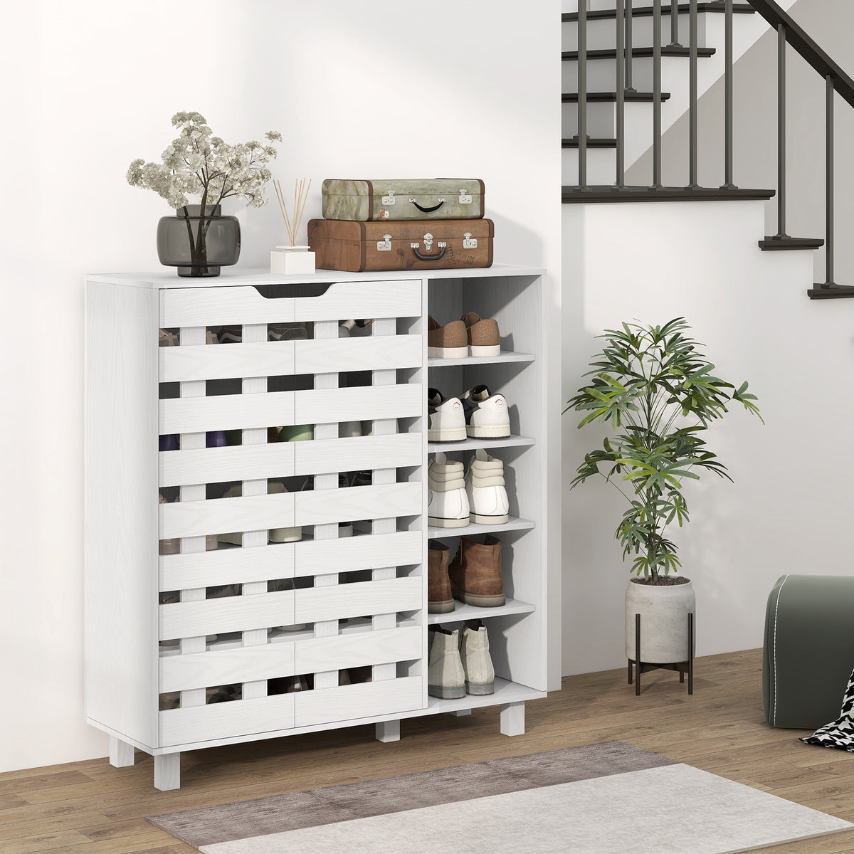 Shoe Cabinet with 5-Tier Double Door Storage – 34"W x 37"H